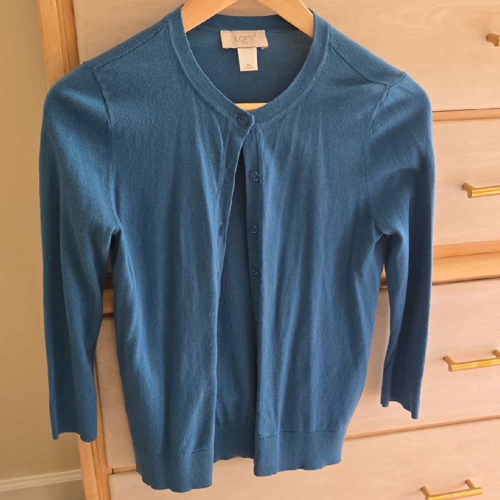 LOFT Teal Button-Up Cardigan